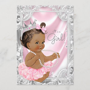 African American Princess Pink Grey Baby Shower Invitation