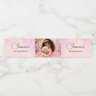 African American Princess Puppy 1st birthday Water Bottle Label