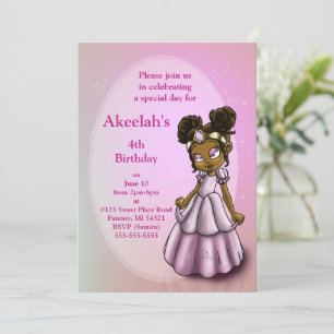 African American Princess Purple Birthday Party Invitation