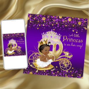 African American Princess Purple Gold Baby Shower Invitation