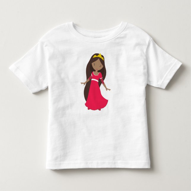 African American Princess, Queen, Crown, Red Dress Toddler T-Shirt (Front)