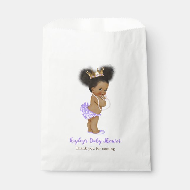 African American Purple Princess Baby Shower Favour Bag (Front)