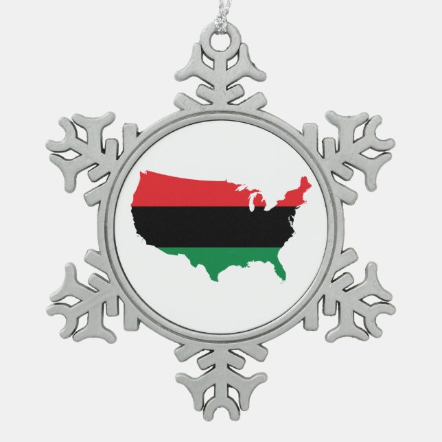 African American _ Red, Black & Green Colours Snowflake Pewter Christmas Ornament (Front)