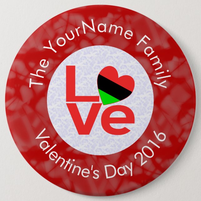 African American Red Letters LOVE Flag Personalise 6 Cm Round Badge (Front)