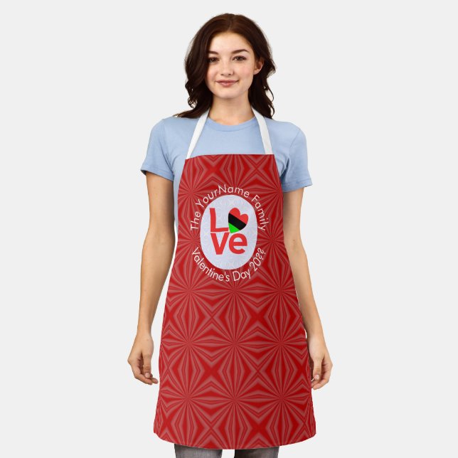 African American Red Letters LOVE Flag Personalise Apron (Worn)