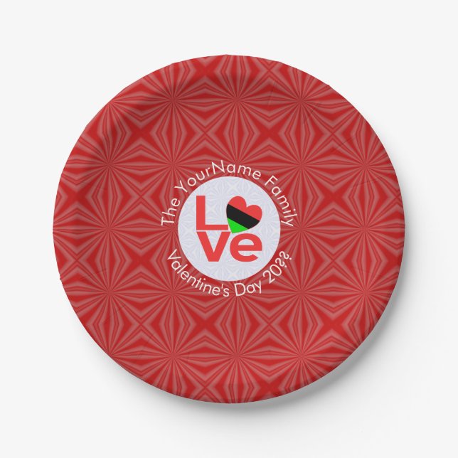 African American Red Letters LOVE Flag Personalise Paper Plate (Front)