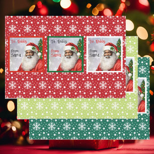 African American Santa Add Childs Custom Christmas Wrapping Paper Sheet