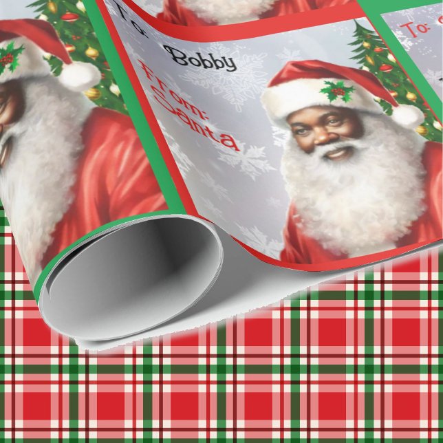 African American Santa Add Child's Name Roll of Wrapping Paper (Creator Uploaded)