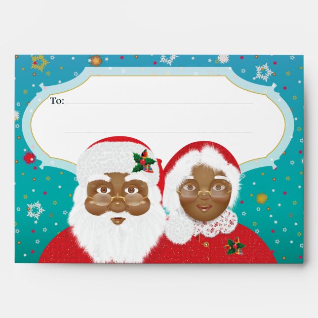 African American Santa and Mrs Claus Christmas Envelope (Front)