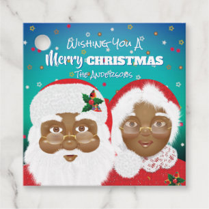 African American Santa and Mrs Claus Christmas Favour Tags