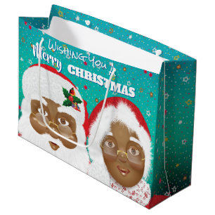 African American Santa and Mrs Claus Christmas Large Gift Bag