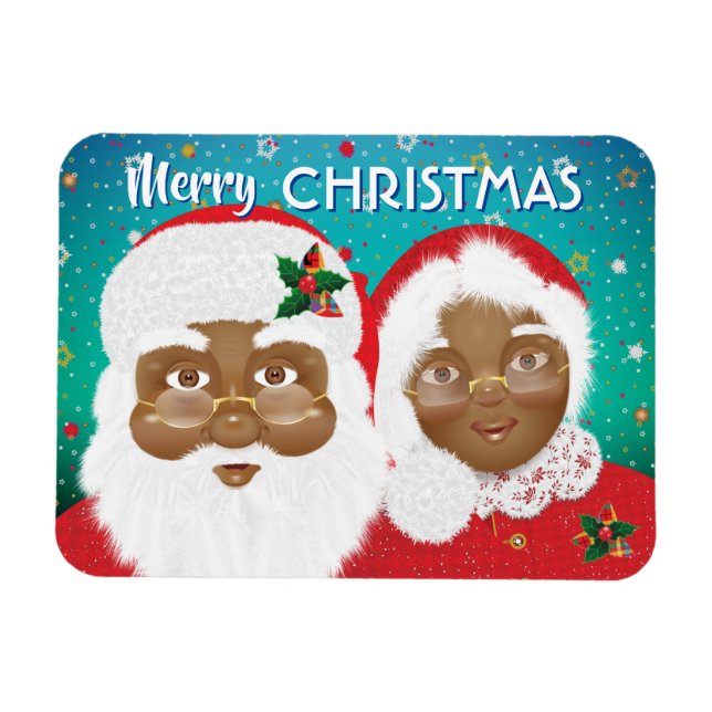 African American Santa and Mrs Claus Christmas Magnet (Horizontal)