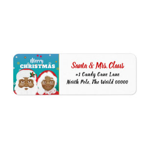African American Santa and Mrs Claus Christmas Return Address Label
