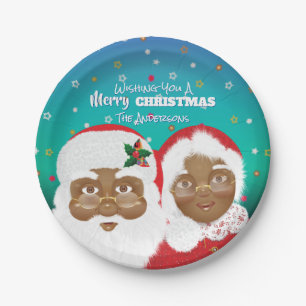 African American Santa and Mrs Claus Paper Plate