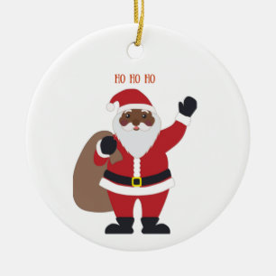 African American Santa  Ceramic Ornament