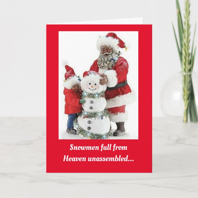 African American Santa & Child & Snowman Card (Front)