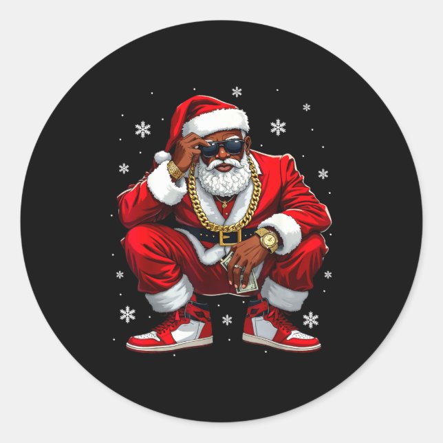 African American Santa Christmas Black Xmas Women  Classic Round Sticker (Front)