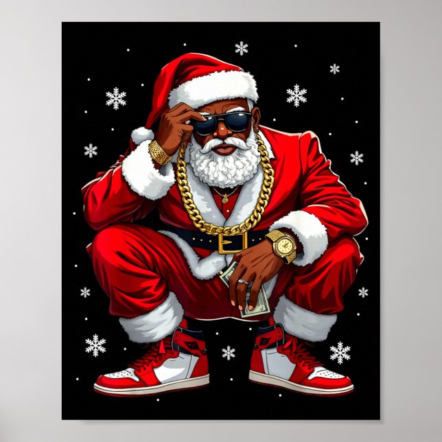 African American Santa Christmas Black Xmas Women  Poster (Front)