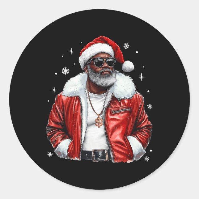 African American Santa Christmas Cool Black Afro K Classic Round Sticker (Front)