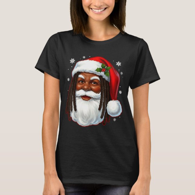 African American Santa Christmas Cool Black X-mas  T-Shirt (Front)