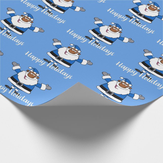 African American Santa Christmas Hanukkah Kwanzaa Wrapping Paper (Corner)