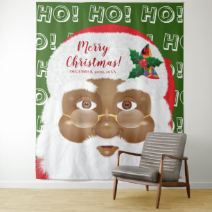 African American Santa Christmas Holiday Backdrop Tapestry