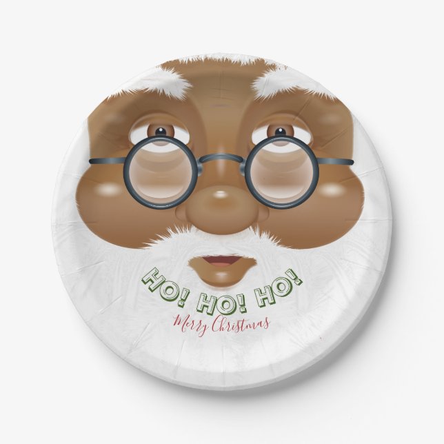 African American Santa Christmas Holiday Party Paper Plate (Front)