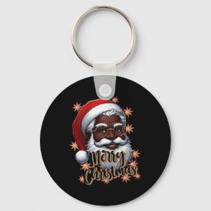 African American Santa Christmas Pajama Black X-ma Key Ring