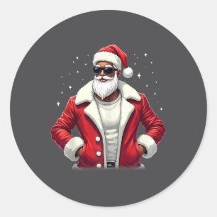 African American Santa Christmas Pajama Cool Black Classic Round Sticker