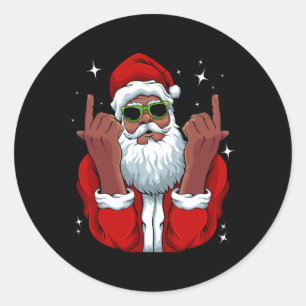 African American Santa Christmas Pajama Cool Black Classic Round Sticker