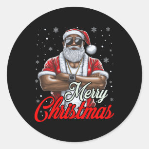 African American Santa Christmas Pajama Cool Black Classic Round Sticker