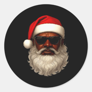 African American Santa Christmas Pajama Cool Black Classic Round Sticker