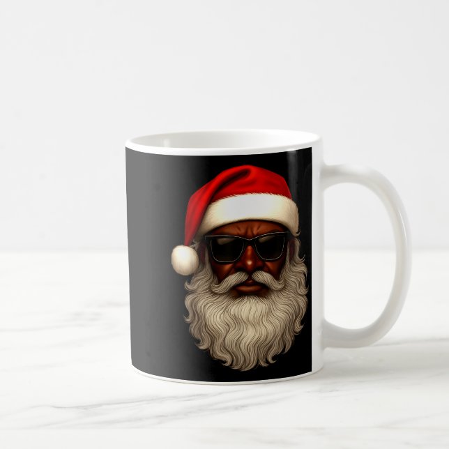 African American Santa Christmas Pajama Cool Black Coffee Mug (Right)