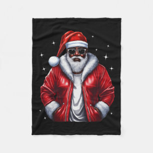 African American Santa Christmas Pajama Cool Black Fleece Blanket