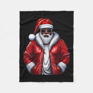 African American Santa Christmas Pajama Cool Black Fleece Blanket