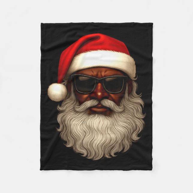 African American Santa Christmas Pajama Cool Black Fleece Blanket (Front)