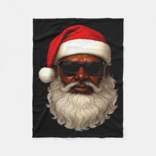African American Santa Christmas Pajama Cool Black Fleece Blanket