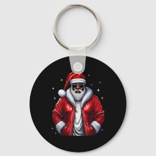 African American Santa Christmas Pajama Cool Black Key Ring