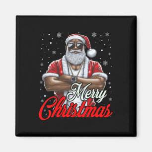 African American Santa Christmas Pajama Cool Black Magnet