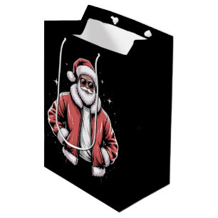 African American Santa Christmas Pajama Cool Black Medium Gift Bag