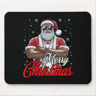 African American Santa Christmas Pajama Cool Black Mouse Pad