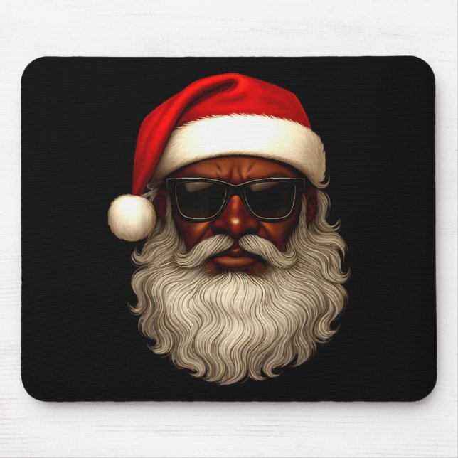 African American Santa Christmas Pajama Cool Black Mouse Pad (Front)