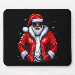 African American Santa Christmas Pajama Cool Black Mouse Pad