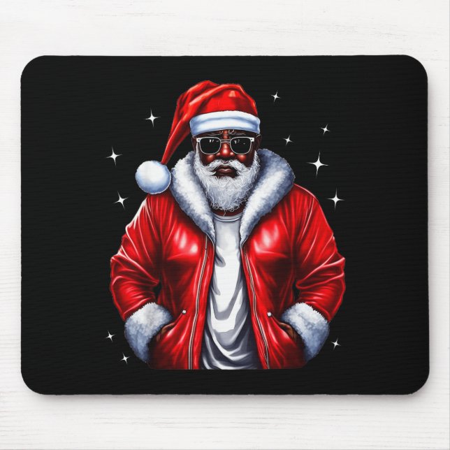 African American Santa Christmas Pajama Cool Black Mouse Pad (Front)