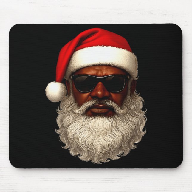 African American Santa Christmas Pajama Cool Black Mouse Pad (Front)