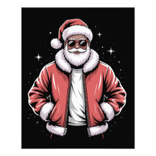 African American Santa Christmas Pajama Cool Black Photo Print