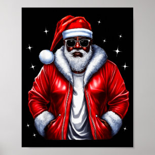 African American Santa Christmas Pajama Cool Black Poster