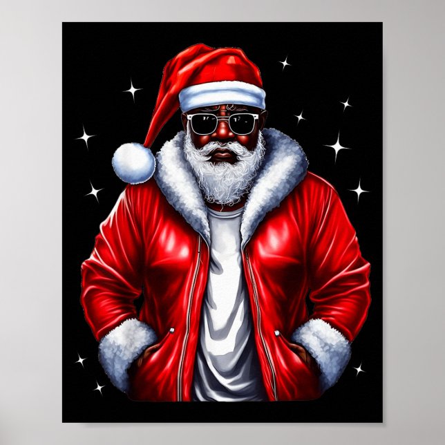African American Santa Christmas Pajama Cool Black Poster (Front)