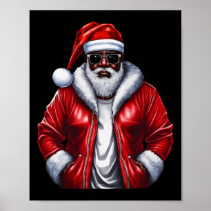 African American Santa Christmas Pajama Cool Black Poster