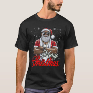 African American Santa Christmas Pajama Cool Black T-Shirt